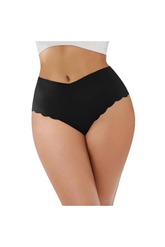 Panties for Women,Lace Waistband High Leg Briefs Soft Stretch Full Coverage Underwear Comfortable Knickers,Womens Underwear,Black,2XL