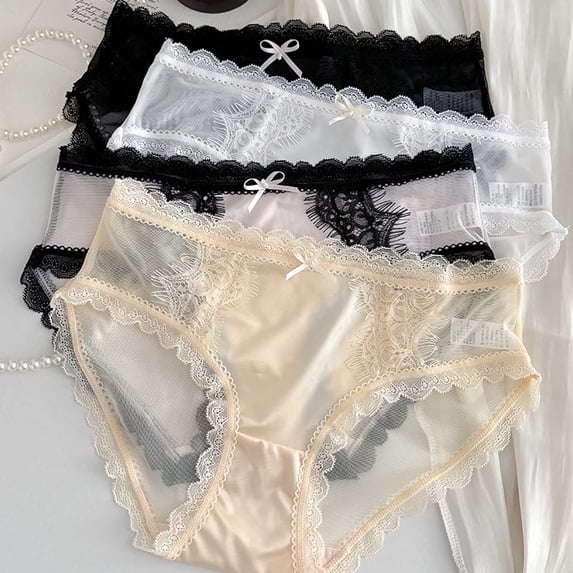 Panties for Women Light Satin Lace Low Waist Breathable Slightly Sheer Panty Women's Underwear Pink M