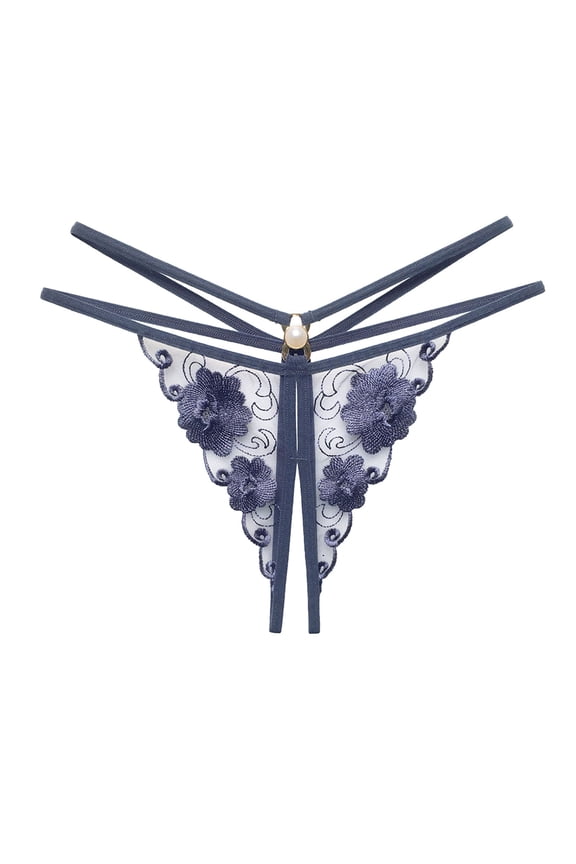 Panties for Women,Low Rise Floral Embroidered Sheer Mesh Thong Underwear Elegant Lingerie,Womens Underwear,Blue,One Size