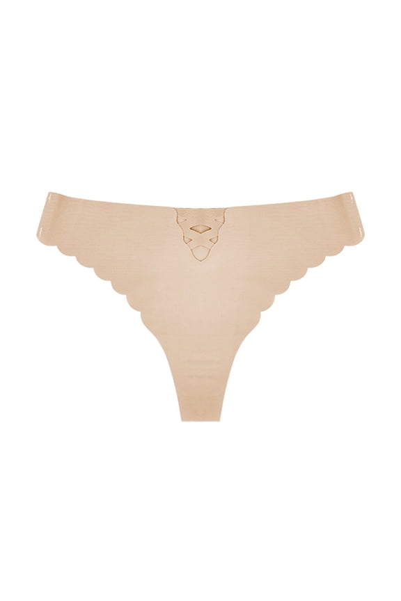 Panties for Women,Low Waist Seamless Thong Underwear Ice Silk Comfortable Hollow Design Solid Color Panties,Womens Underwear,Khaki,M