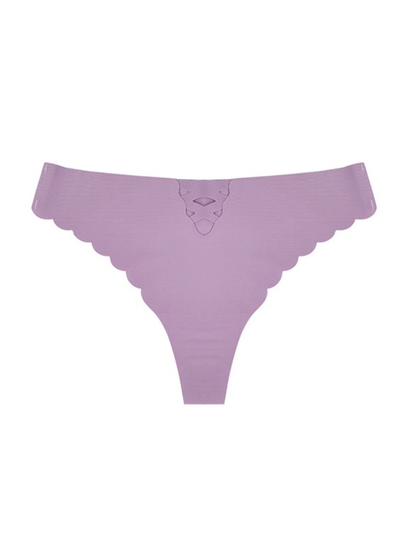 Panties for Women,Low Waist Seamless Thong Underwear Ice Silk Comfortable Hollow Design Solid Color Panties,Womens Underwear,Purple,L