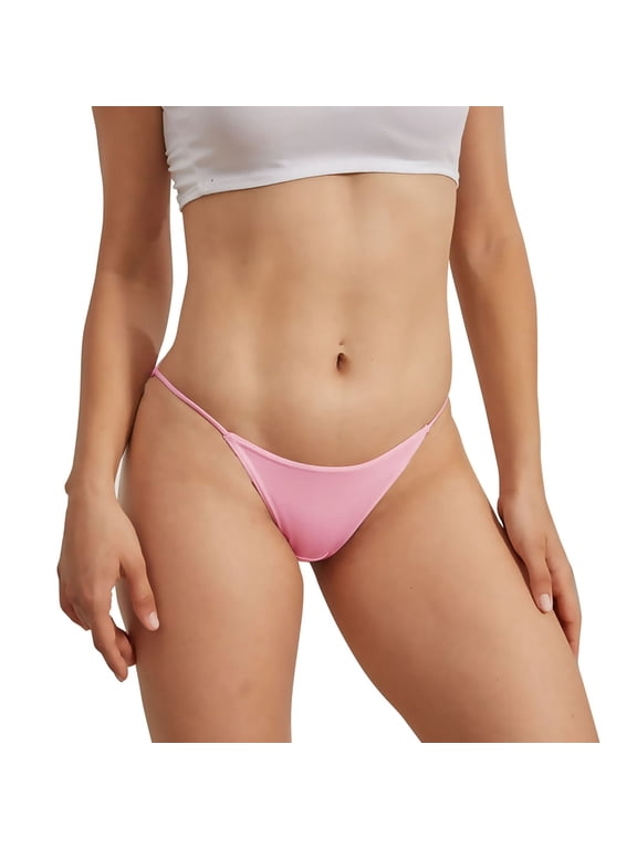 Panties for Women Low‑rise String Bikini Cut, High‑elastic Fabric Breathable Plus Size Lingerie for Curvy Pink
