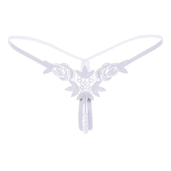 Panties for Women,Mesh Pearl Briefs Hollow Out Crochet Lace Up Thong G String Lingerie Underwear,Womens Underwear,White,M