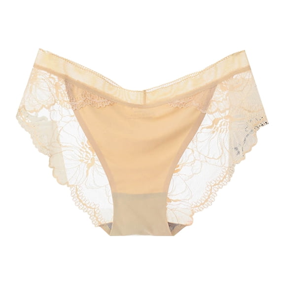 Panties for Women,Mid Waist Lace Underwear Breathable Stretchy Soft Briefs Comfortable Ladies Panties,Womens Underwear,Beige,One Size