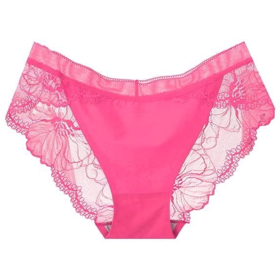 Panties for Women,Mid Waist Lace Underwear Breathable Stretchy Soft Briefs Comfortable Ladies Panties,Womens Underwear,Hot Pink,One Size