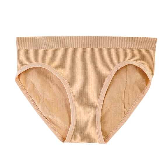 Panties for Women,Mid Waist Ribbed Seamless Briefs Solid Color Comfortable Panties,Womens Underwear,Beige,L