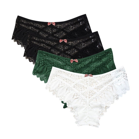 Panties for Women Pack Underwear for Women Lace Floral Bikini Seamless Panties Plus Size Ladies Cute Briefs Thongs 4-Pack Ladies Panties White M