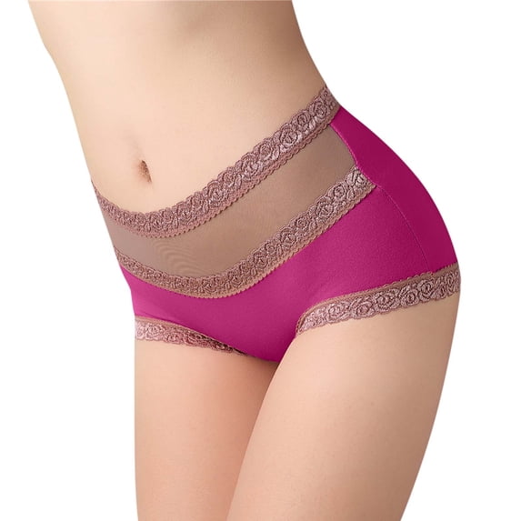 Panties for Women,Plus Size High Waist Panties with Elegant Lace Trim Comfortable Solid Color Briefs,Womens Underwear,B,XL