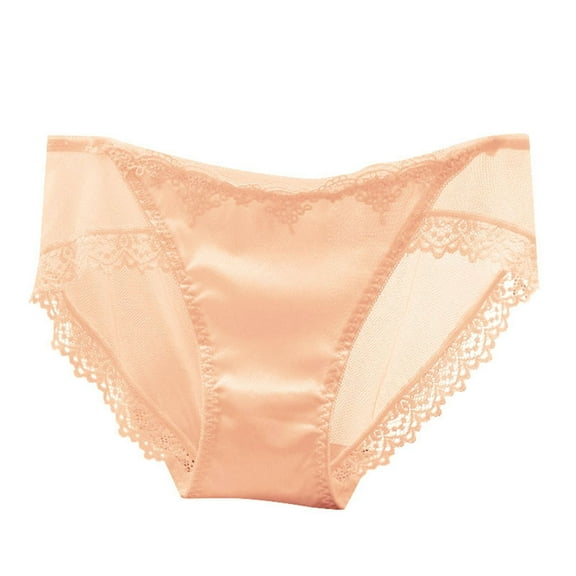 Panties for Women,Satin Fashion Seamless Lace Underwear Breathable Soft Mid Low Waist Comfortable Panties,Womens Underwear,Beige,M