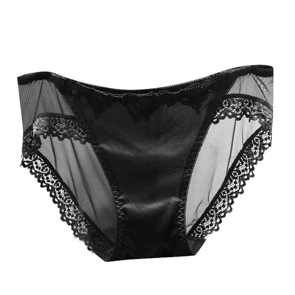 Panties for Women,Satin Fashion Seamless Lace Underwear Breathable Soft Mid Low Waist Comfortable Panties,Womens Underwear,Black,M
