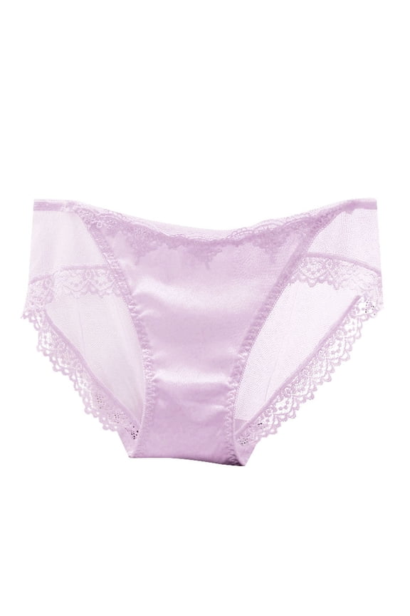 Panties for Women,Satin Fashion Seamless Mesh Lace Mid Low Waist Triangle Panties,Womens Underwear,Purple,L
