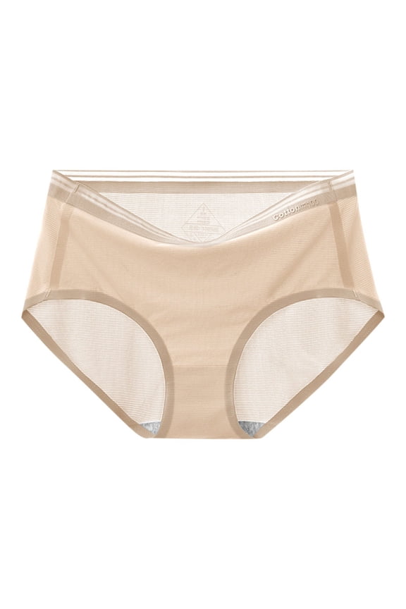 Panties for Women,Seamless Ice Silk Underwear Breathable Large Size Triangle Panties,Womens Underwear,Beige,2XL