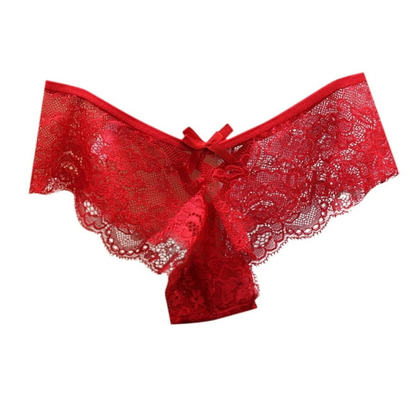 Panties for Women,Seamless Low Waist T-Shaped Thong Panties for Women with Lace Trim and Breathable Solid Color Design,Womens Underwear,Red,One Size