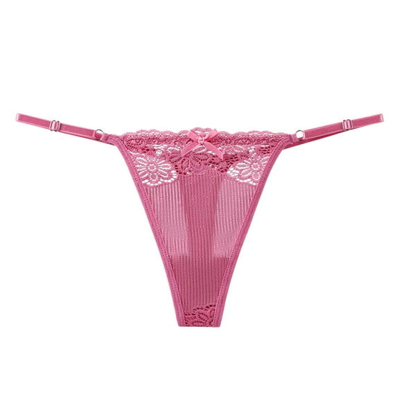 Panties for Women,Seamless T-Back Thong Panties with Lace Trim and Thin Garter,Womens Underwear,Pink,L