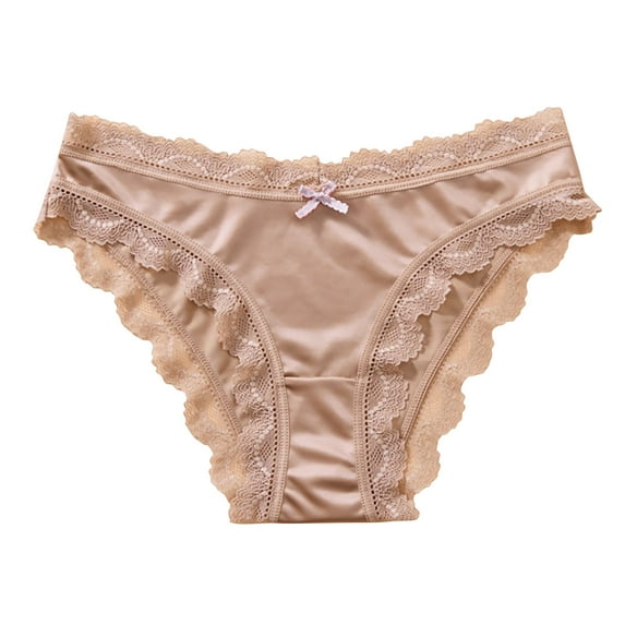 Panties for Women Sexy Lace Trim Satin Low Rise Smooth Lingerie Briefs Casual No Show Breathable Hipster Underwear