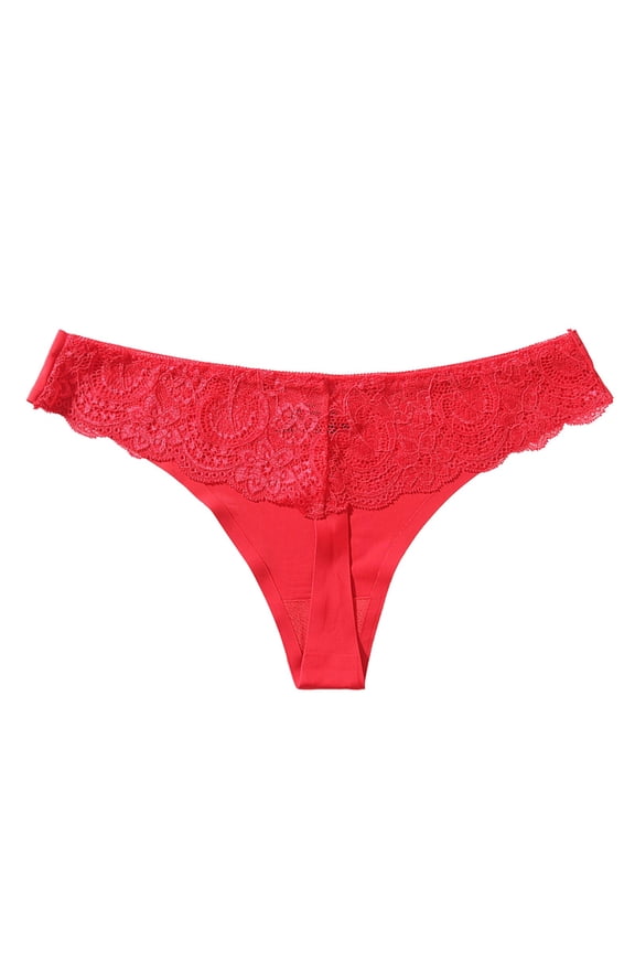 Panties for Women,Sheer Hollow Out Lace Thong Panties For Women Low Rise Waistband Comfortable Underwear,Womens Underwear,Red,L