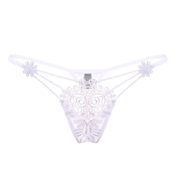 Panties for Women,Sheer Lace Embroidered Thong Underwear for Women Delicate Hollow Design Comfortable Apparel,Womens Underwear,White,One Size
