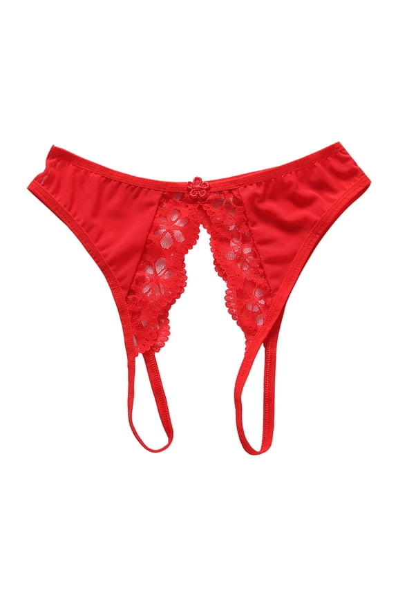 Panties for Women,Sheer Mesh Front and Back Open Design Low Rise Lace Trim Seductive Thong Panties for Women,Womens Underwear,Red,One Size