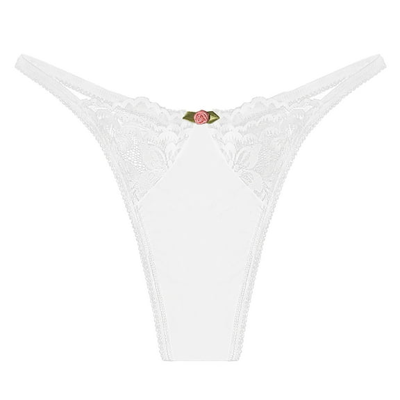 Panties for Women,Smooth Lace Thong Panties T-Back Breathable Comfortable Underwear,Womens Underwear,White,L