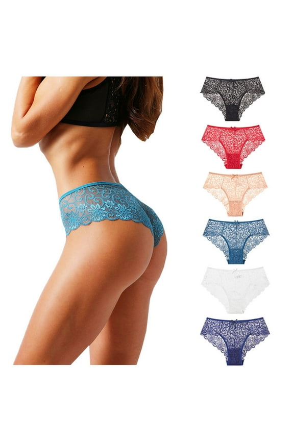 Panties for Women Tbopshirt Brief Underwear,Hipster Underwear,Women's Sexy Underwear Lace Bikini Panties Comfy Lace Briefs Pack Of 6,Cheeky Panties
