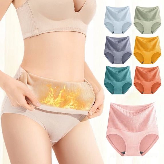 Panties for Women Thickened Thermal High Waist Pure Cotton Anti Cold Briefs Women's Underwear Blue XL