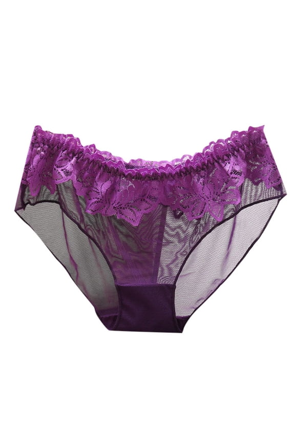 Panties for Women,Transparent Lace Underwear Low Waisted Seamless Mesh Triangle Panties For Women,Womens Underwear,Purple,M