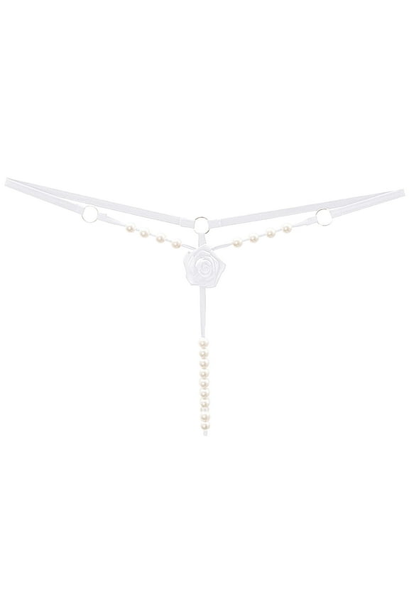 Panties for Women White Sheer Thong Peral Chain String Open Crotch Panties Naughty One Size