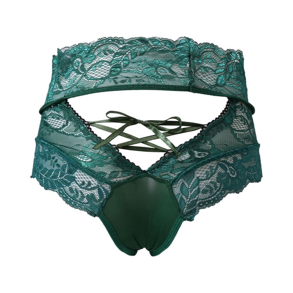Panties for Womens Underwear Floral Lace Mesh High Waist Hollow Plus Size Transparent Briefs Green L
