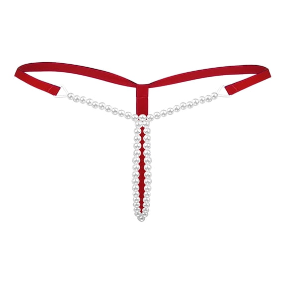 Panties for Womens Underwear Pearl Decor G String Solid Waist Sexy Briefs Red One Size