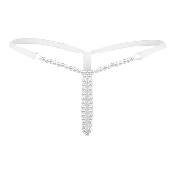 Panties for Womens Underwear Pearl Decor G String Solid Waist Sexy Briefs White One Size