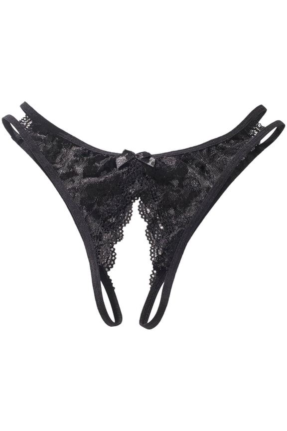 Panties for Womens Underwear Plus Size Lace Open Crotch Thong Black M