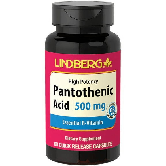 Pantothenic Acid 500mg | 60 Capsules | Essential B Vitamin | Non-GMO, Gluten Free Supplement | by Lindberg