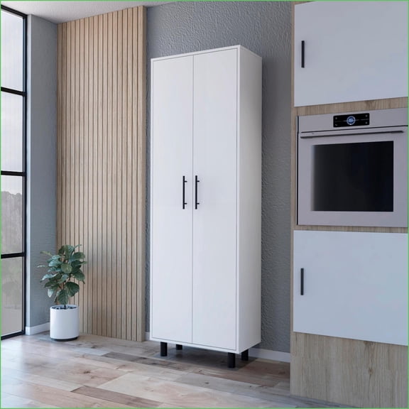 Pantry Cabinet, 5-Shelf Tall Storage Organizer with Doors | Engineered Wood | Ivory