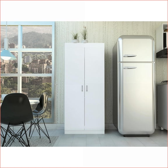 Pantry Cabinet, 63” High Double Door with Five Shelves | Modern | Particle Board