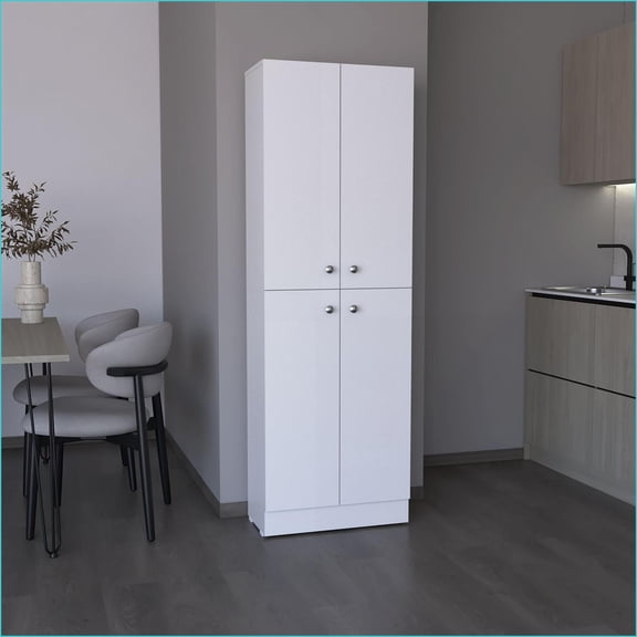 Kitchen Pantry Cabinet 71'' H 4-Door with 5 Adjustable Shelves, White | Engineered Wood