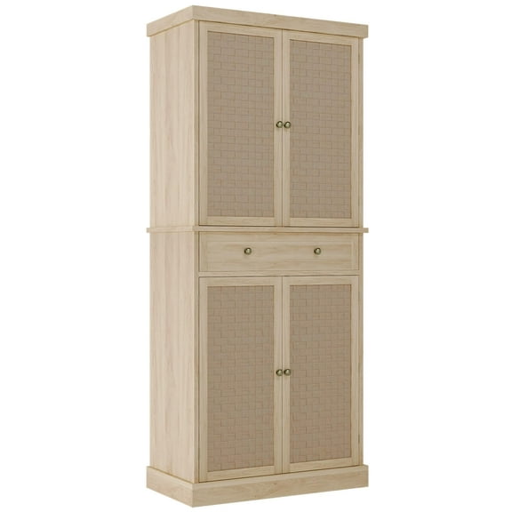Pantry Cabinet, 72-Inch High Freestanding Tall Cupboard Storage Cabinet with a Drawer, 4 Doors, Adjustable Shelves for Living Room, Kitchen