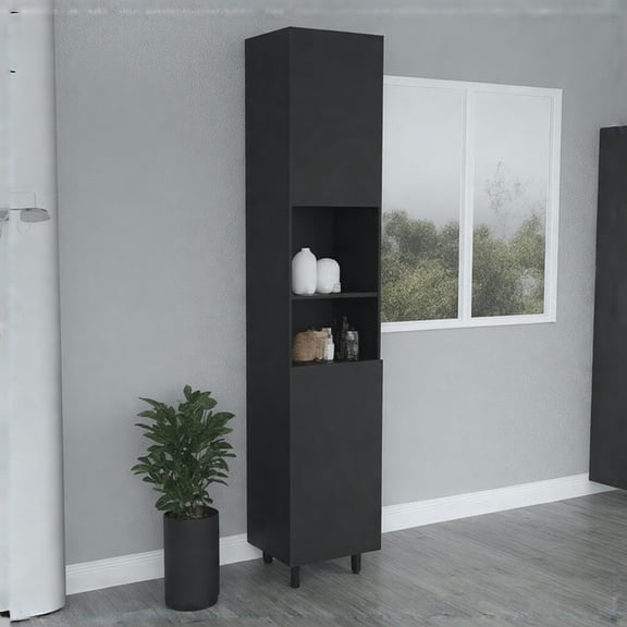 Pantry Cabinet Almada - 3 Shelves, Black Wengue Finish