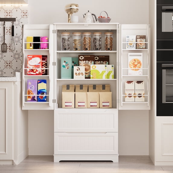 Pantry Cabinet, Asofer 71" Pantry Storage Cabinet with 2 Doors , 11 Shelves & 2 Drawers for Kitchen Dining Room, White