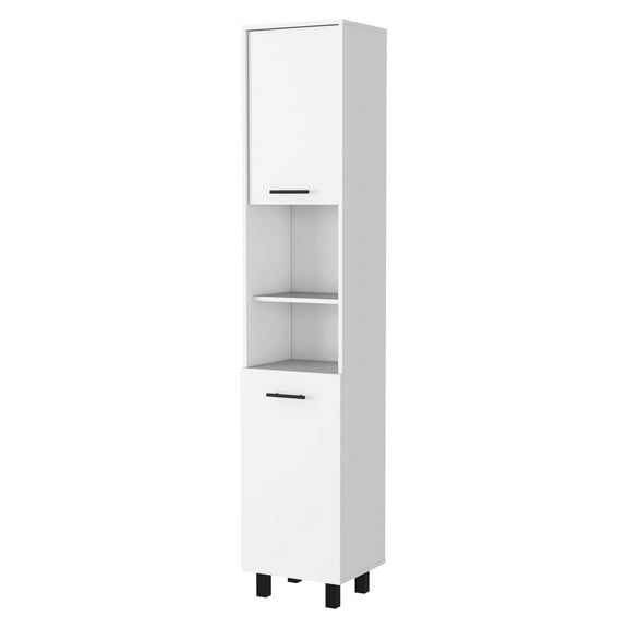 Pantry Cabinet In Black, Contemporary Style For Kitchen, Particle Board Construction, 2 Spaces & Open Shelves Storage Optimization And Organization Black Pantry, 2-door Board, Cabinets To Maximize