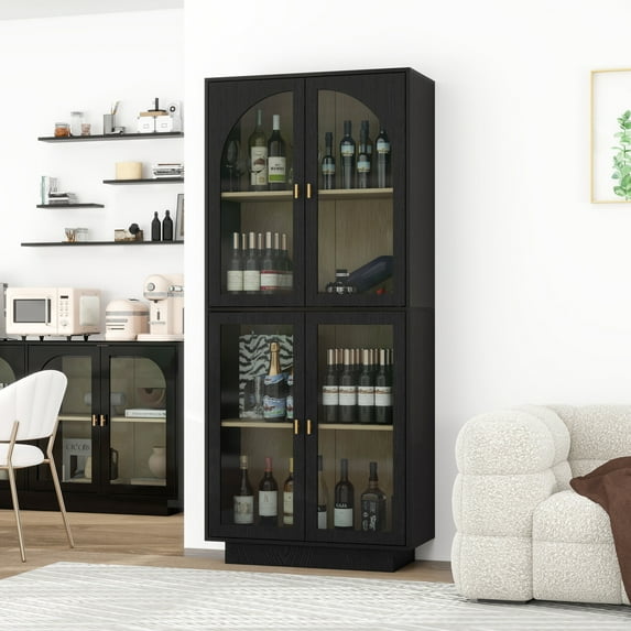 Pantry Cabinet, Kitchen Storage Cabinets with Acrylic Door and Adjustable Shelves, Modern Buffet Cabinet for Bathroom, Laundry, Living Room, Dinning Room, Home Office, Black
