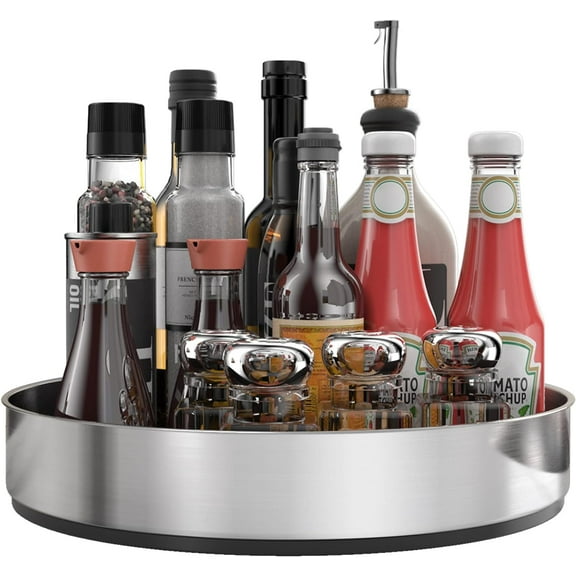 Pantry Cabinet Lazy Susan Stainless Steel Black Spice Rack Turntable - Decorative Trays Storage Containers Organizer for Kitchen Cabinet, Snacks, Bathroom (10 inches)