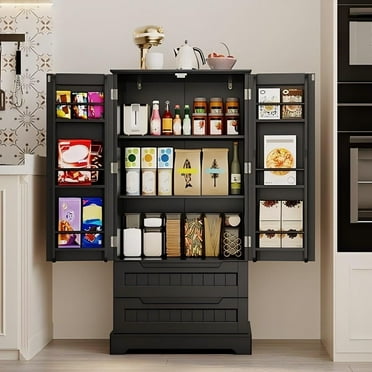 Pantry Cabinet Lofka 47" Kitchen Pantry Storage Cabinet with 2 Drawers, 8 Shelves and 2 Doors, Black