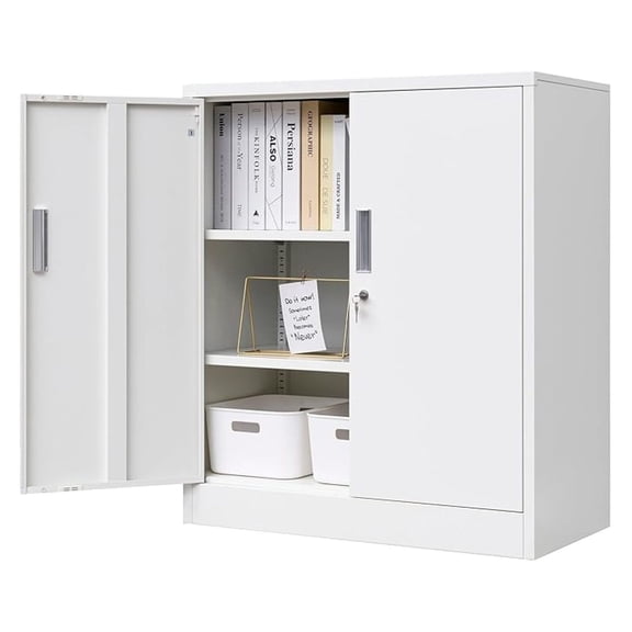 Pantry Cabinet, Metal Pantry Storage Cabinets with Doors and 2 Adjustable Shelves, 36" H Locking Cabinet for Kitchen Storage, Home, Garage, Utility Room and Basement, White
