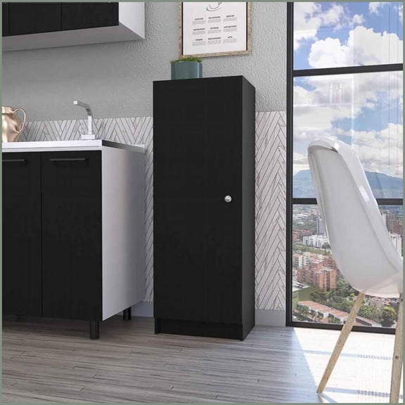 Pantry Cabinet, Miami Single Door with 4 Shelves | Black | Engineered Wood