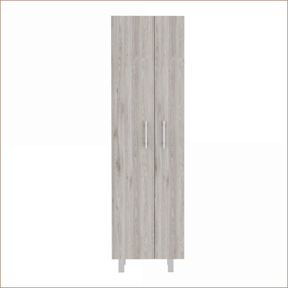 Pantry Cabinet, Modern 71.3-Inch with Mop/Broom Storage | 5 Shelves | Light Gray/White | Particle Board