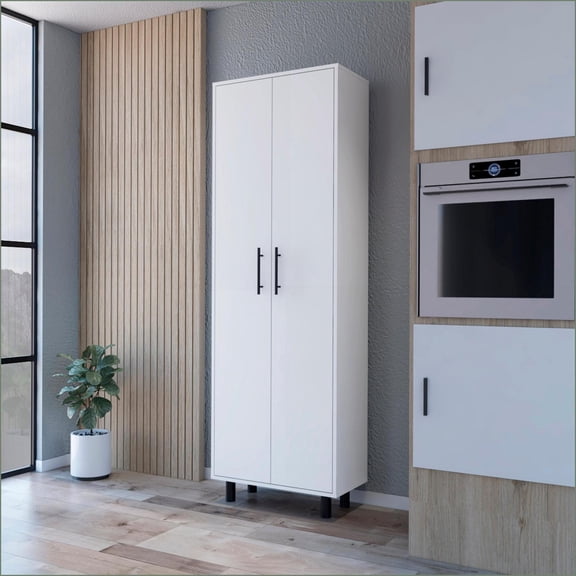 Pantry Cabinet, Oklahoma Tall 5-Shelf Storage Organizer with Doors | Engineered Wood | Off-White