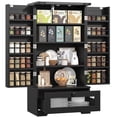 thumbnail image 1 of Casendy Pantry Cabinets with Adjustable Shelves and Drawer, Farmhouse Kitchen Pantry Storage Cabinet, Buffet Cupboards Sideboard for Kitchen, Dining Room, Living Room (Black, 16" D x 24" W x 47" H), 1 of 14