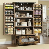 Casendy Kitchen Pantry Cabinets with Adjustable Shelves and Drawer, Farmhouse Kitchen Pantry Storage Cabinet with Doors, Buffet Cupboards Sideboard for Dining Room, Bathroom, Brown