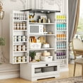 thumbnail image 1 of Casendy Kitchen Pantry Cabinet with Shelves and Drawer, Farmhouse Pantry Storage Cabinet with 10 Side Shelves, Wood Kitchen Cabinets for Dining Room, Living Room, White, 1 of 9