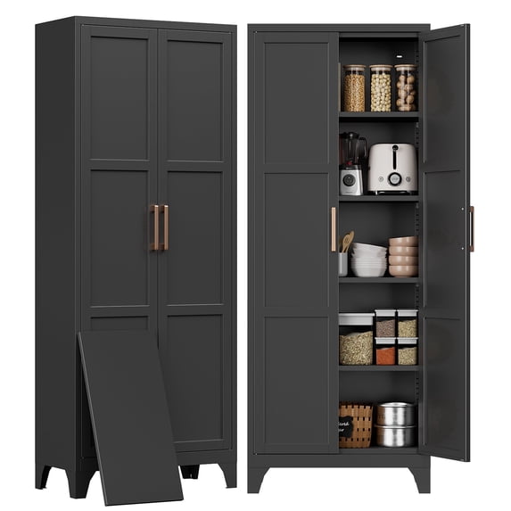 Pantry Cabinets for Kitchen Storage,70.8”Tall Kitchen Storage Cabinets,Metal Kitchen Pantry Storage Cabinet with 2 Doors and 4 Adjustable Shelves,Metal Storage Cabinets for Kitchen,Living Room/Black